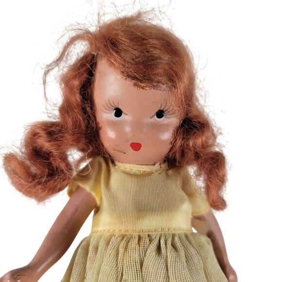 Vintage 6” Redhead Doll Yellow Gown Pink Ribbon Accents Collectible - Picture 4 of 12